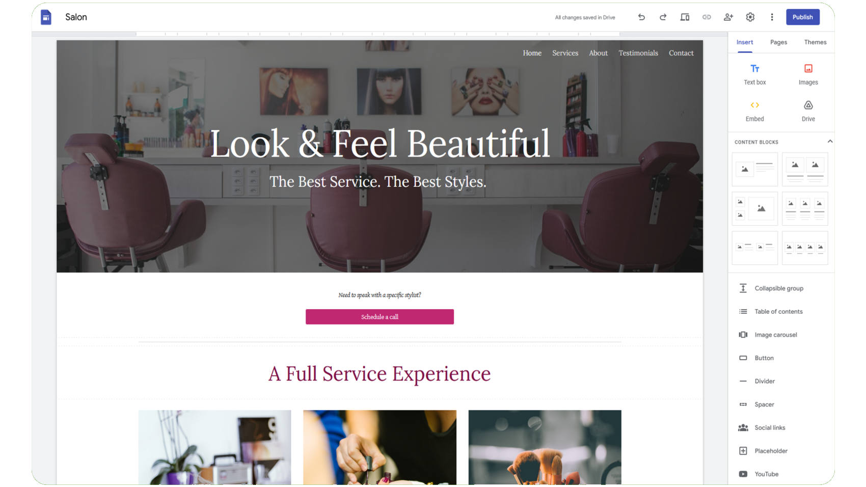 An image of the Google Sites website builder