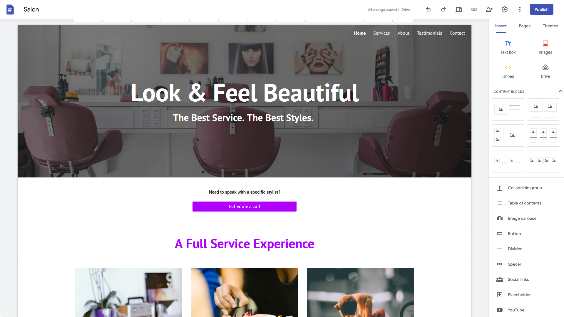 An image of the Google Sites editor